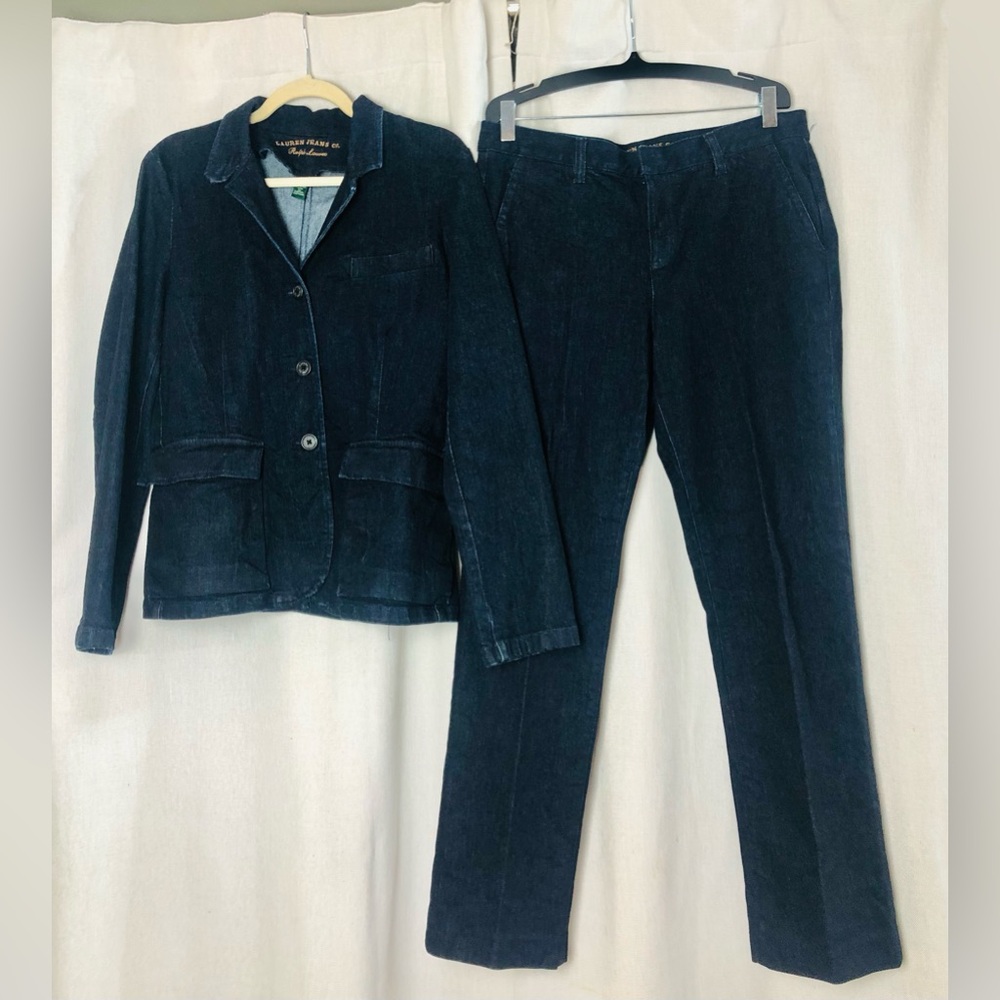Ralph Lauren Lauren Jeans Co Women’s Jacket L & Pants 10P Navy Cotton Stretchw
